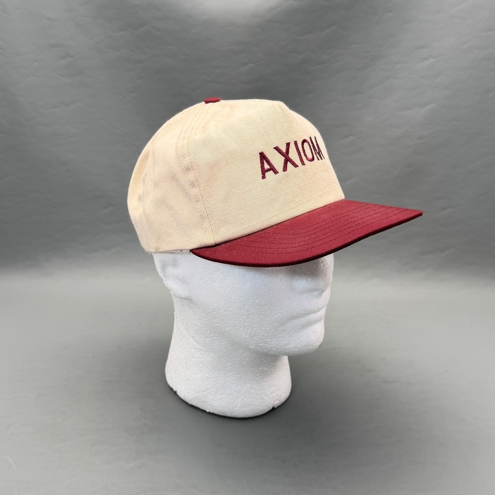 Vintage Axiom Two Tone Beige Red Snapback Hat Strohm Made in USA Cap